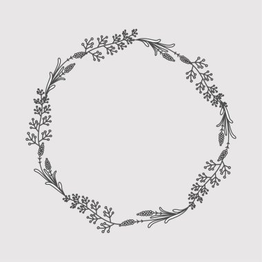 Güzel dallardan, botanik çelenklerden yapılmış kaba, hassas, yuvarlak çerçeve vektörü.
