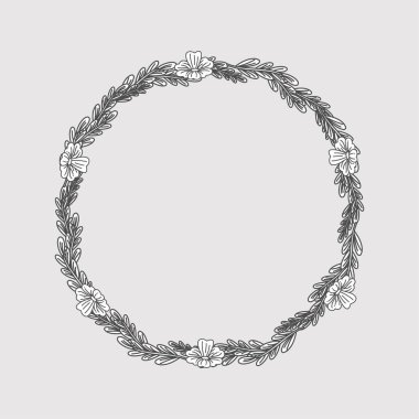 Güzel dallardan, botanik çelenklerden yapılmış kaba, hassas, yuvarlak çerçeve vektörü.