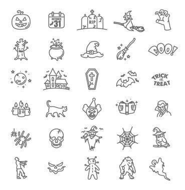 Cadılar Bayramı güzel simge seti, vektör ince çizgi biçimi