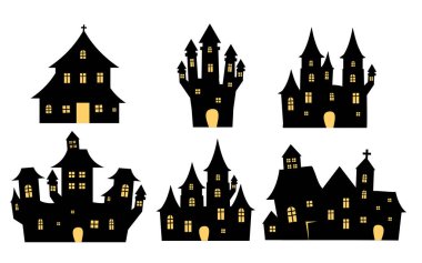 Cadılar Bayramı ürkütücü kaleleri ve ev vektörü seti