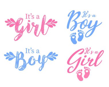 Bu bir erkek, bu bir Girll vektör. Bir bebek cinsiyeti duyurusu seti için şirin bir illüstrasyon. 