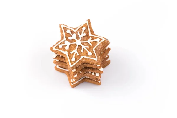 Sterren Vorm Kerstkoekjes Peperkoek Geïsoleerd Witte Achtergrond — Stockfoto