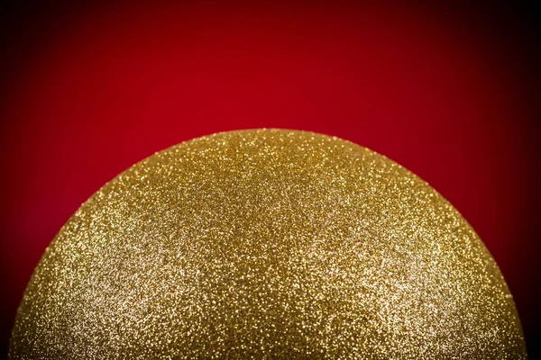 Gold Christmas Ball Christmas Decorations Red Background — Stock Photo, Image