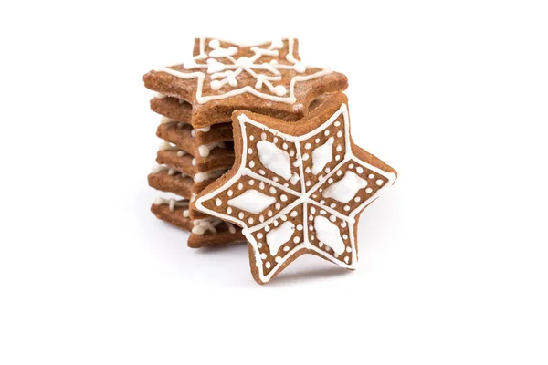 Kue Roti Gingerbread Bentuk Bintang Diisolasi Latar Belakang Putih — Stok Foto