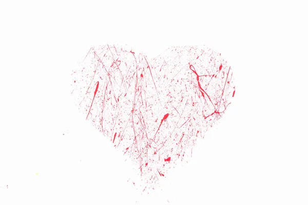 Gouache Textura Barva Papír Červená Barva Stříkající Srdce Pozadí — Stock fotografie