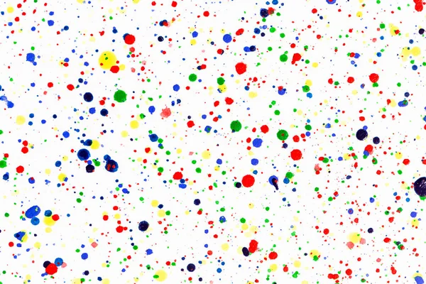 Πολύχρωμες Σταγόνες Μελανιού Μπογιά Πιτσιλίζει Φωτεινό Υλικό Πολλαπλές Κουκκίδες Χρώματος — Φωτογραφία Αρχείου