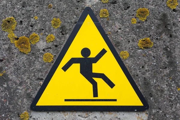 Sign Beware Slippery Floor Concrete Wall — Stock Photo, Image
