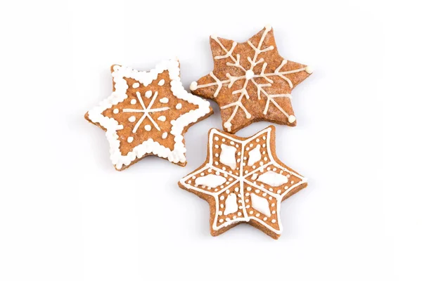 Kształt Gwiazdy Boże Narodzenie Piernika Cookie Białym Tle — Zdjęcie stockowe