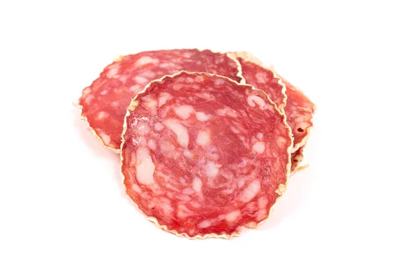 Slices Salami Sausage Isolated White Background — Stock Photo, Image