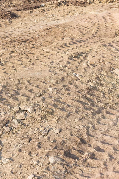 Tracce Ruote Sabbia Sporca Nel Cantiere — Foto Stock