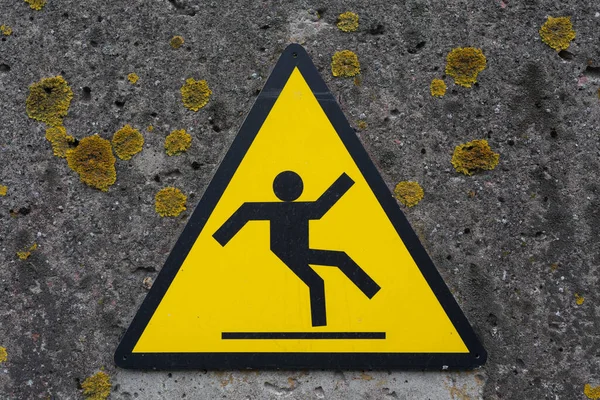 Sign Beware Slippery Floor Concrete Wall — Stock Photo, Image