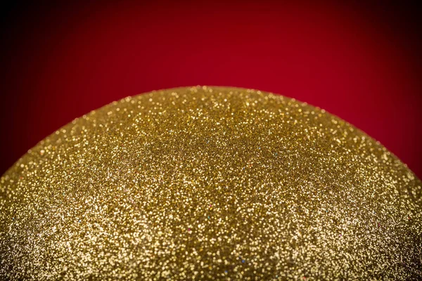 Gold Christmas Ball Christmas Decorations Red Background — Stock Photo, Image