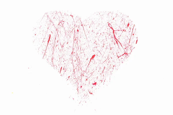 Gouache Textura Barva Papír Červená Barva Stříkající Srdce Pozadí — Stock fotografie