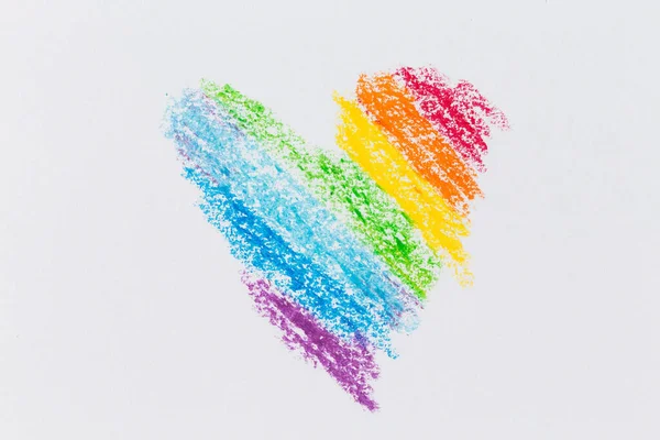 Rainbow heart crayon drawing texture photo for background