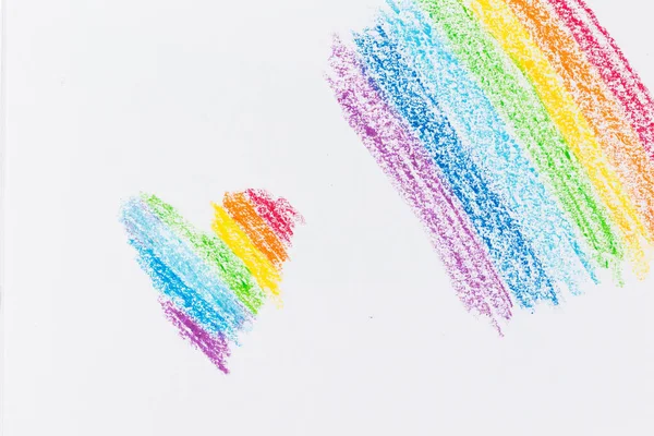 Rainbow heart crayon drawing texture photo for background
