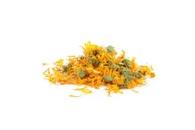 Calendula infüzyon beyaz arka plan üzerinde flowewr çaya