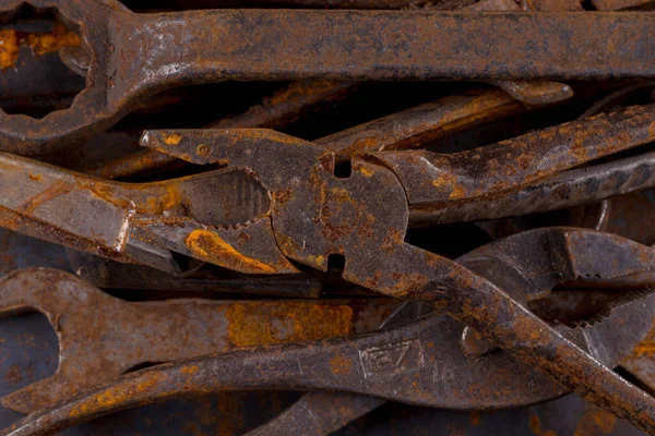 Dirty Set Hand Old Rusty Tools Equipment Locksmith Metalworking Shop — Stock Photo, Image