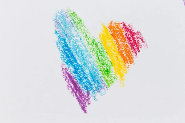 Rainbow Heart Crayon Drawing Texture Photo Background — Stock fotografie