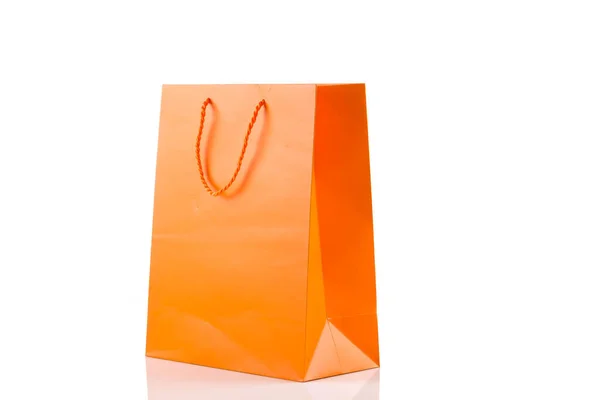 Orange Paper Shopping Bag Isolated White Diagonal Angle — Stockfoto