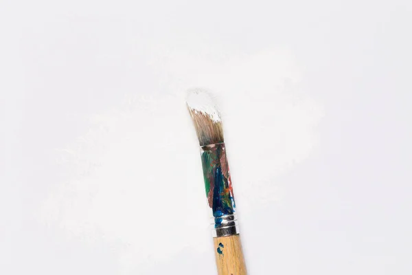 Used Paint Brush White Color White Paper — Stock Photo, Image