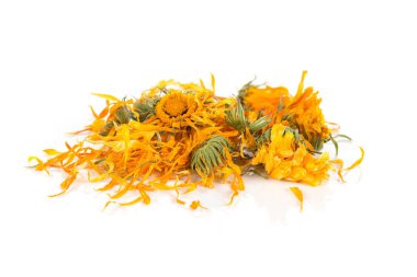 Calendula infüzyon beyaz arka plan üzerinde flowewr çaya