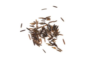 Close-up of wild brown, black rice on white background