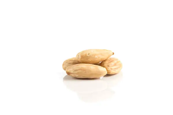 Heap Blanch Almond White Background — Zdjęcie stockowe
