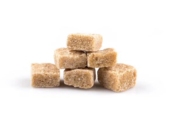 Cubos Açúcar Mascavo Isolados Sobre Fundo Branco — Fotografia de Stock