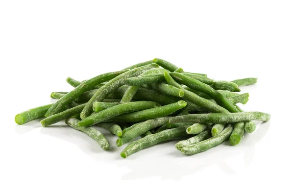 Gefrorene Geschnittene Grüne Bohnen Gemüse Einer Schüssel Isoliert Auf Weiß — Stockfoto