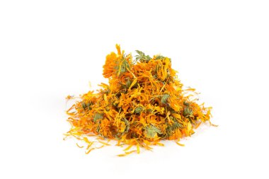 Calendula infüzyon beyaz arka plan üzerinde flowewr çaya