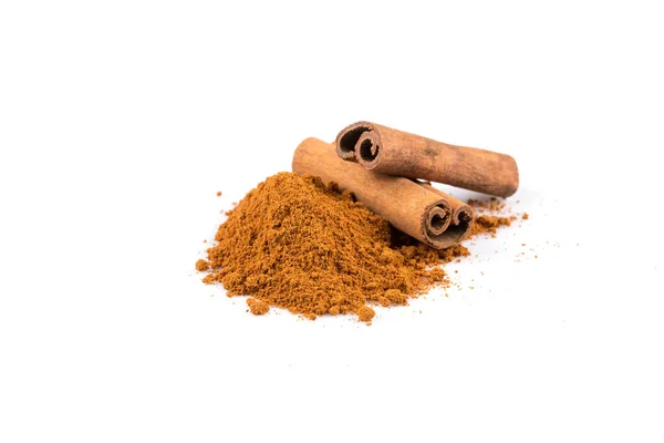 Cinnamon Sticks Powder Isolated White Background — Stock Photo, Image