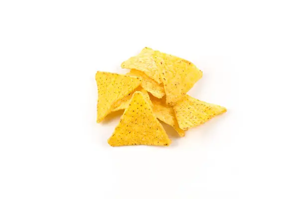 Snack Maíz Salado Nachos Chips Aislados Blanco —  Fotos de Stock