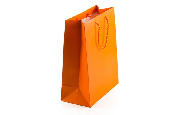 Orange Paper Shopping Bag Isolated White Diagonal Angle — Stock Fotó