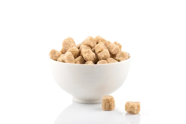 Brown Cane Sugar Cubes Bowl White — Stock Photo, Image