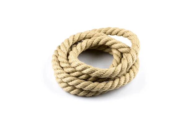 Stock image Twisted thick ship ropes with knot isolated background