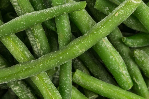 Feijão Verde Cortado Congelado Vegetal Uma Tigela Isolado Branco — Fotografia de Stock