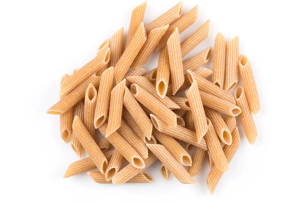 Wholemeal Pasta Penne Κοντινό Πλάνο Που Απομονώνεται Λευκό Φόντο — Φωτογραφία Αρχείου