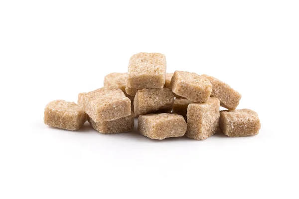 Hnědý Cukr Kostky Izolovaných Bílém Pozadí — Stock fotografie