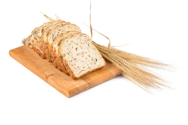 Свіжий Хліб Дерев Яній Тарілці Пшениці Білому — стокове фото