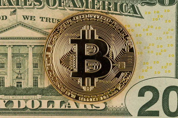 Golden Bitcoin Dollar Background Bitcoin Cryptocurrency Coin — 스톡 사진