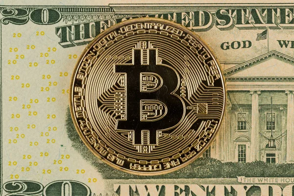 Golden Bitcoin Dollar Baggrund Bitcoin Cryptocurrency Mønt - Stock-foto