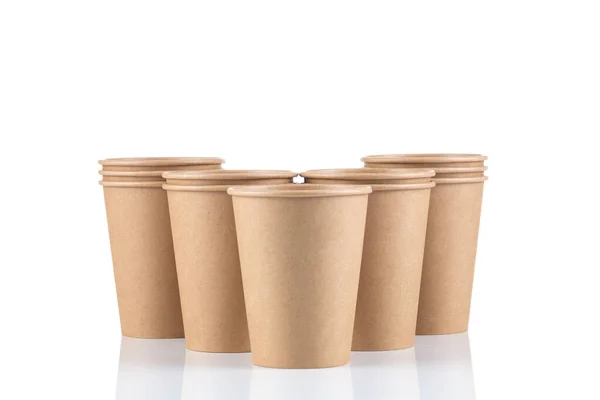 Empty Disposable Paper Coffee Cups Isolated White Background — Stock Photo, Image