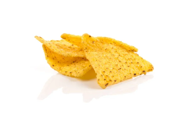 Saltad Majs Tilltugg Nachos Chips Isolerade Vit — Stockfoto