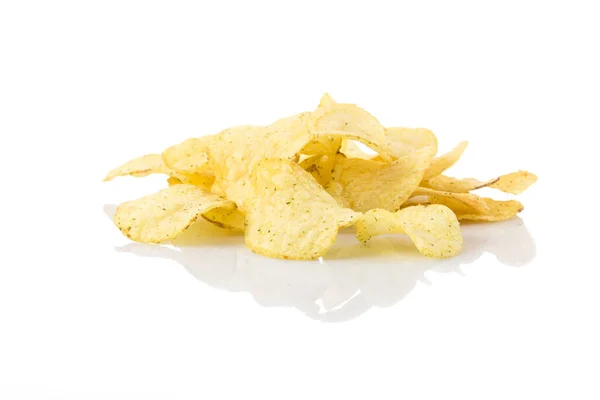 Előkészített Burgonya Chips Snack Vértes Nézet Fehér Háttér — Stock Fotó