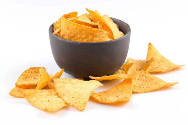 Mexikói Kukorica Nachos Chips Elszigetelt Fehér Alapon — Stock Fotó