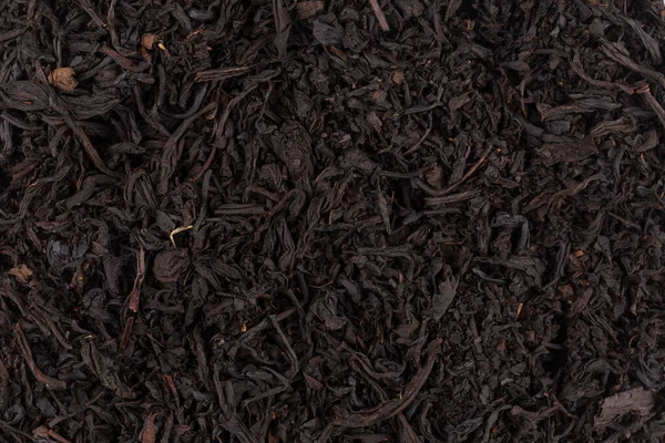 Trockene Schwarze Teeblätter Nahaufnahme Der Textur Für Den Hintergrund — Stockfoto