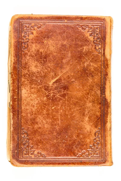白い背景に隔離された古い本の革カバー — ストック写真