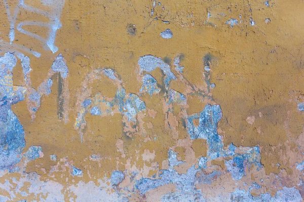 Žlutá Stěna Trhlinami Loupání Barvy Grunge Bezešvá Textura — Stock fotografie