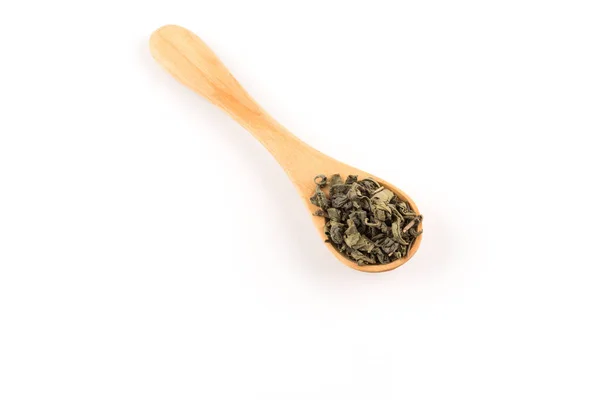 Gunpowder Green Tea Spoon Isolated White Background — Stock Photo, Image