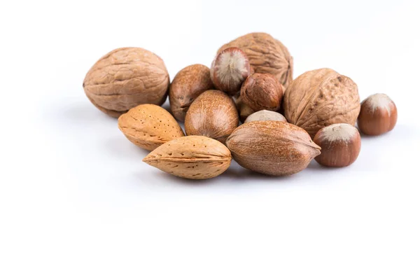 Variety Mixed Nuts Isolated White Background — Stock Photo, Image